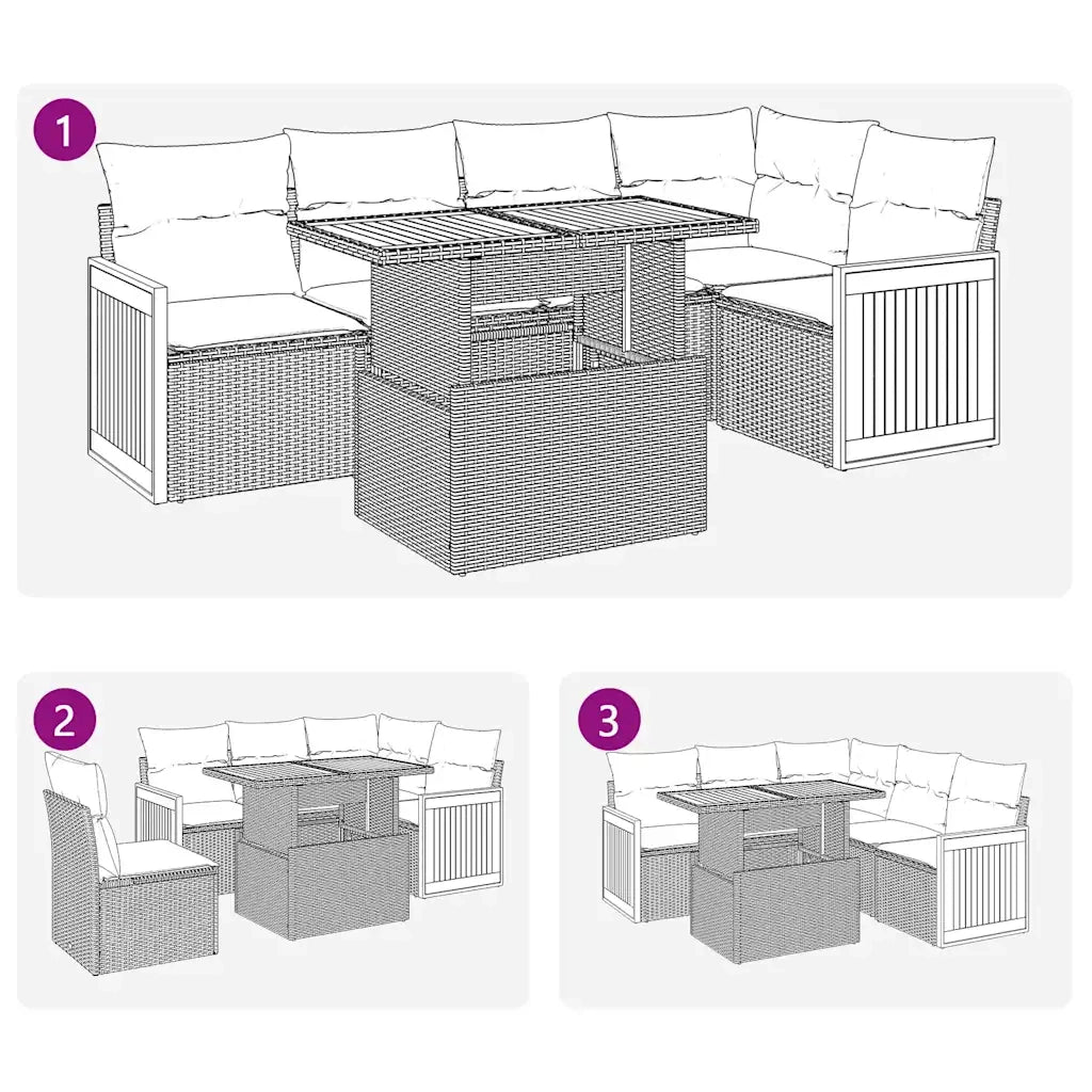 Set Divano da Giardino 6 pz con Cuscini Nero Polyrattan Acacia 3327711
