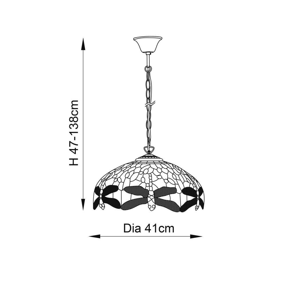 Lampada a sospensione Tiffany in vetro Blu Libellula 3xE27