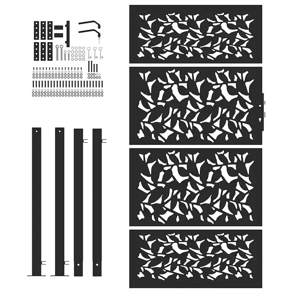 Cancello da giardino nero 100x175 cm in acciaio con design a foglia 4100962