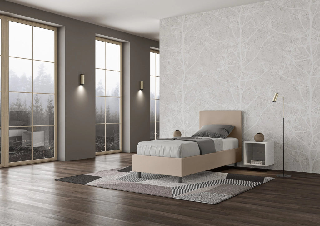 BS COM Letto singolo senza rete imbottito 80x210 similpelle tortora