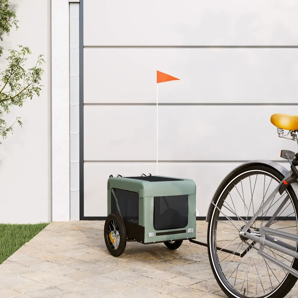 Rimorchio da Bici per Animali Grigio e Nero Oxford e Ferro 93909