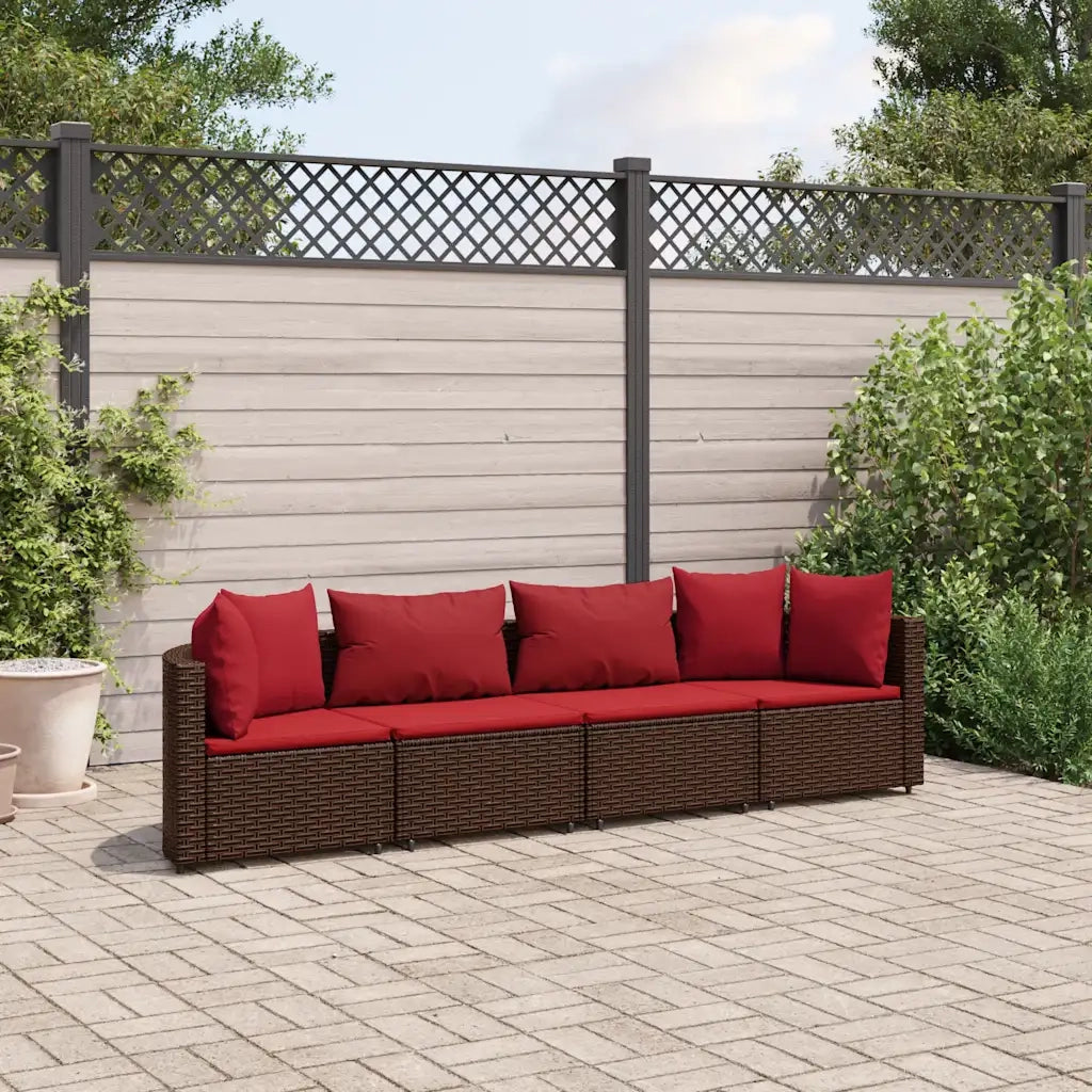 Set Divano da Giardino 4 pz con Cuscini Marrone in Polyrattan 3308461