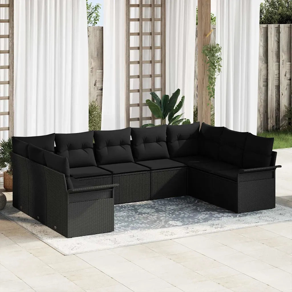 Set Divano da Giardino con cuscino Nero polyrattan