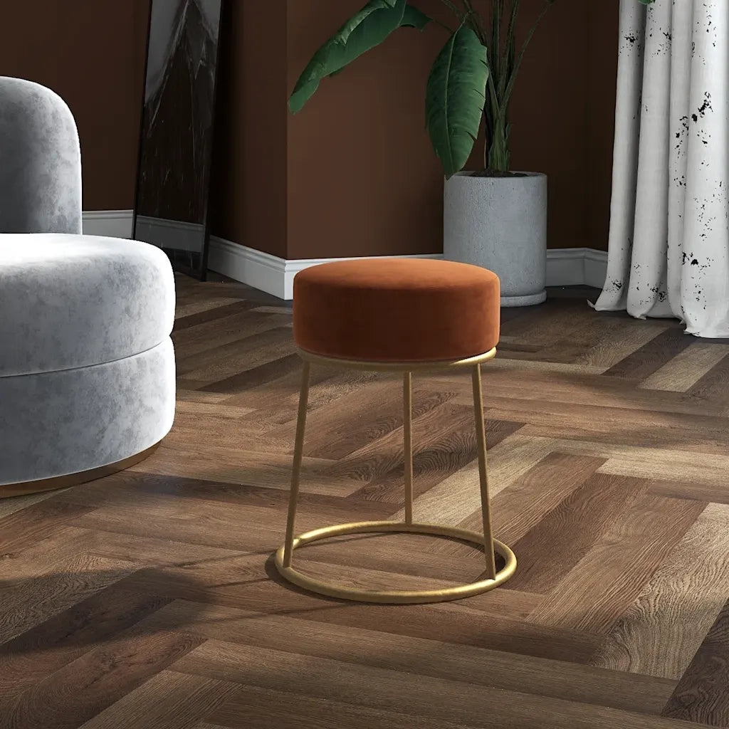 Sgabello Rotondo Marrone in Velluto CFW4398052
