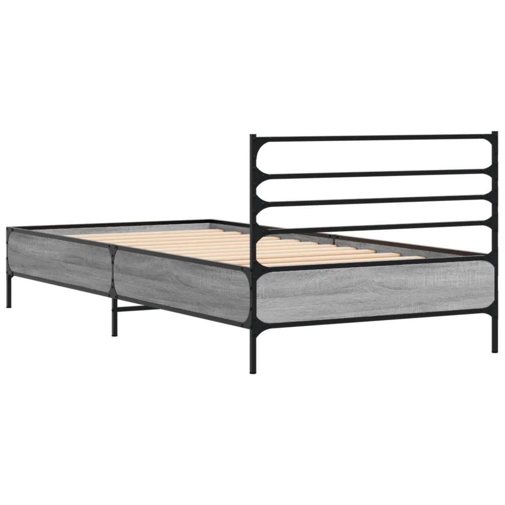 Letto singolo | Letto per adulti | Giroletto Grigio Sonoma 100x200 cm Legno Multistrato e Metallo