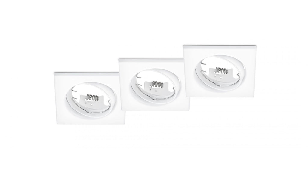 JURA KIT 3 FARETTI DA INCASSO QUADRATI ORIENTABILI BIANCHI 8X8CM ATTACCO GU10