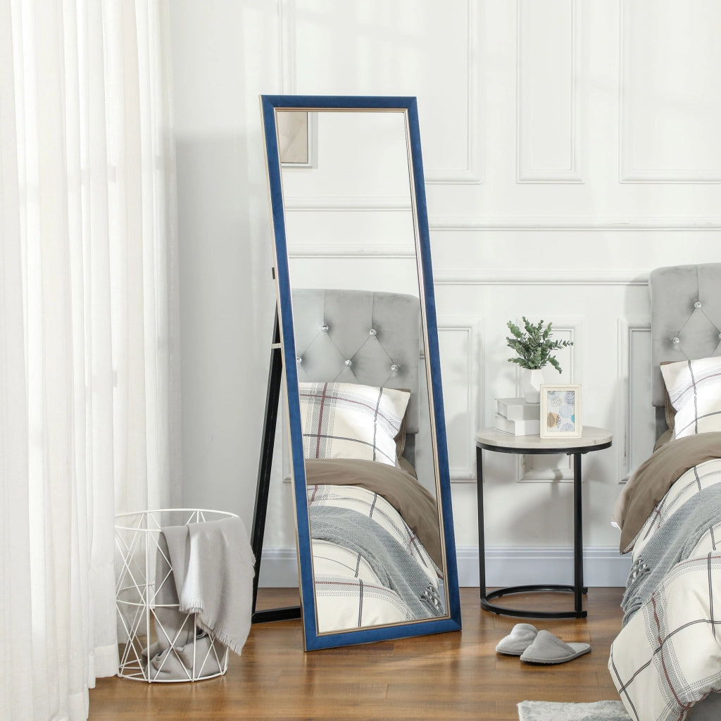 Specchio da Terra 150x50 cm ¨C Xylo ¨C Cornice in Velluto con Supporto Blu