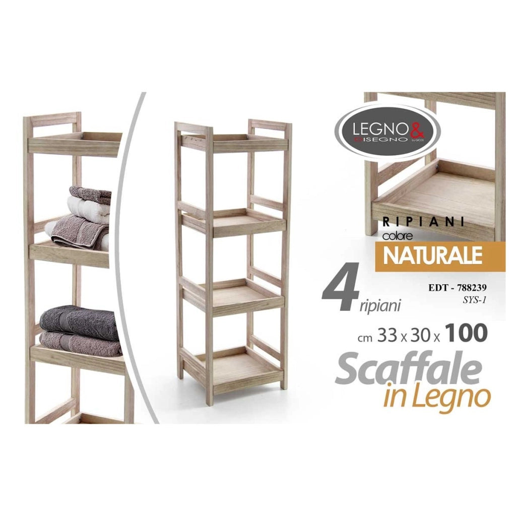 Scaffale 4 ripiani naturale cm 33.5x30x100 h
