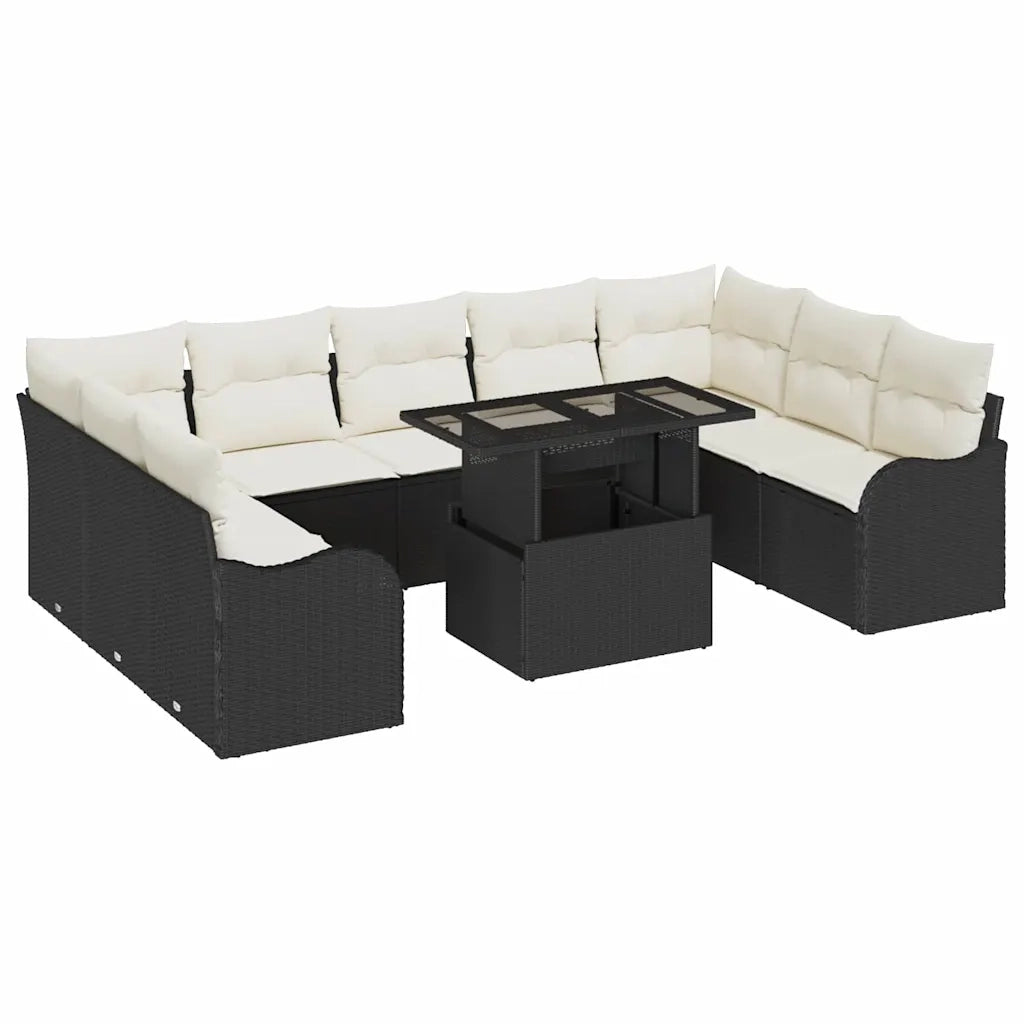 Set Divano da Giardino 10 pcs Nero Rattan in Polipropilene