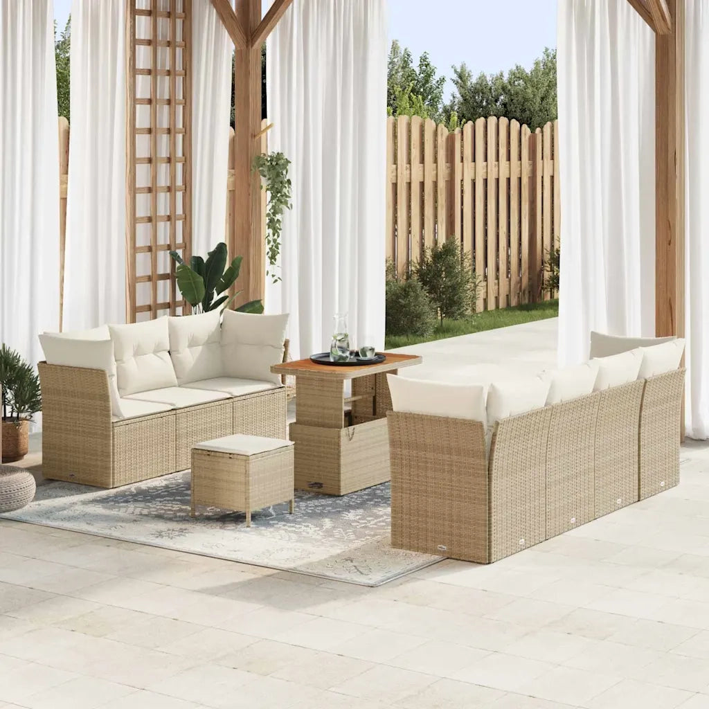 Set Divano da Giardino con cuscino 10 pcs beige e panna