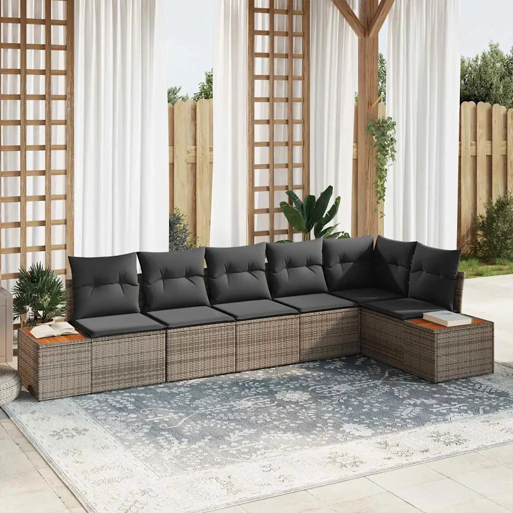 Set Divano da Giardino con cuscino 6 pcs Grigio Poly Rattan 3348095