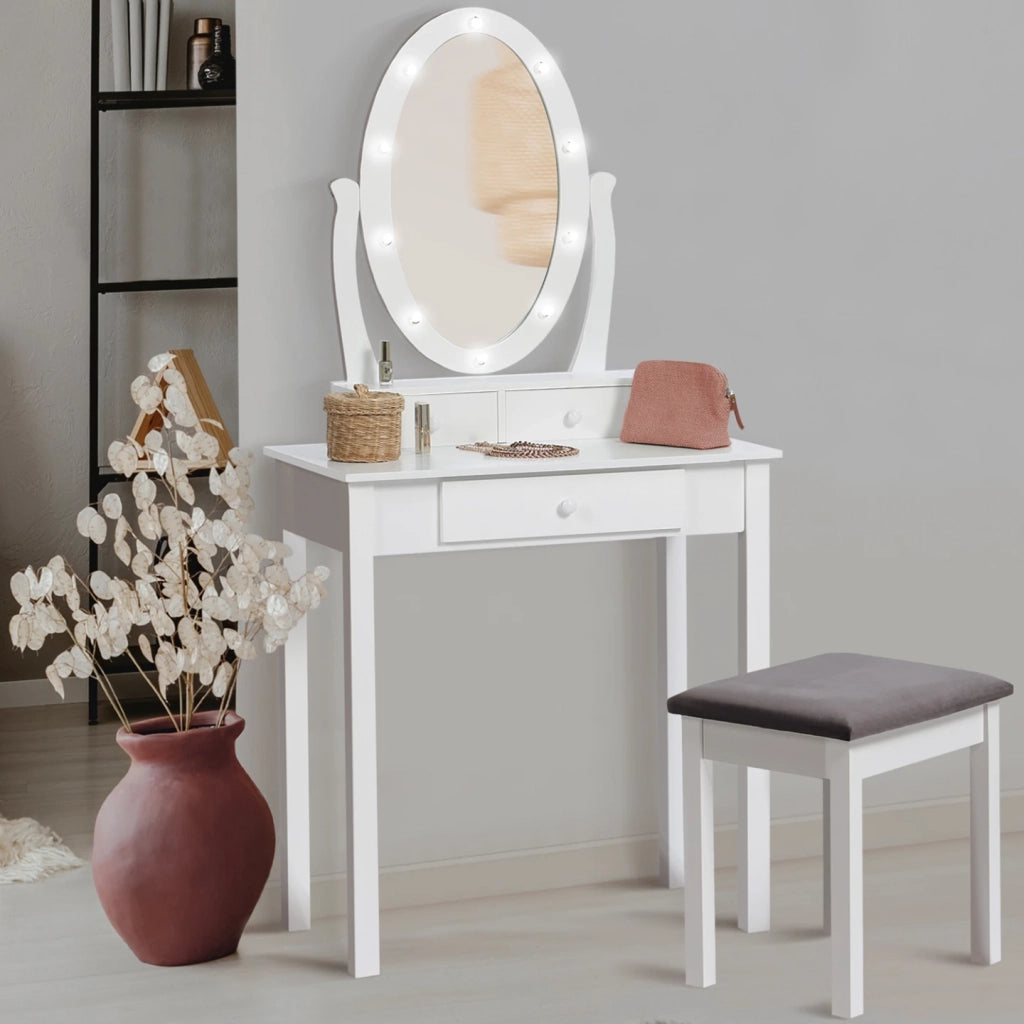 IDMarket - Toeletta con specchio LED e sgabello BELLA