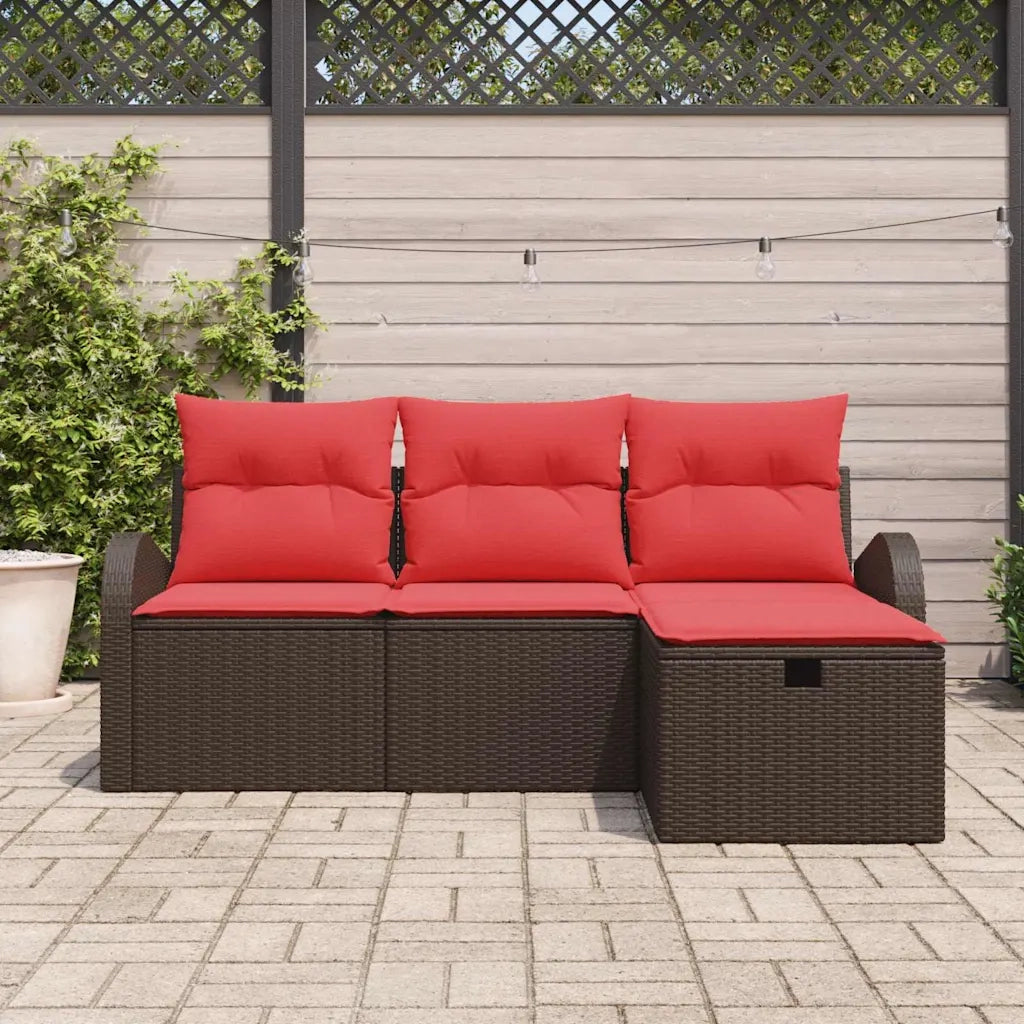 Set di divani con cuscino 4 pcs Marrone e Rosso polyrattan 3359053