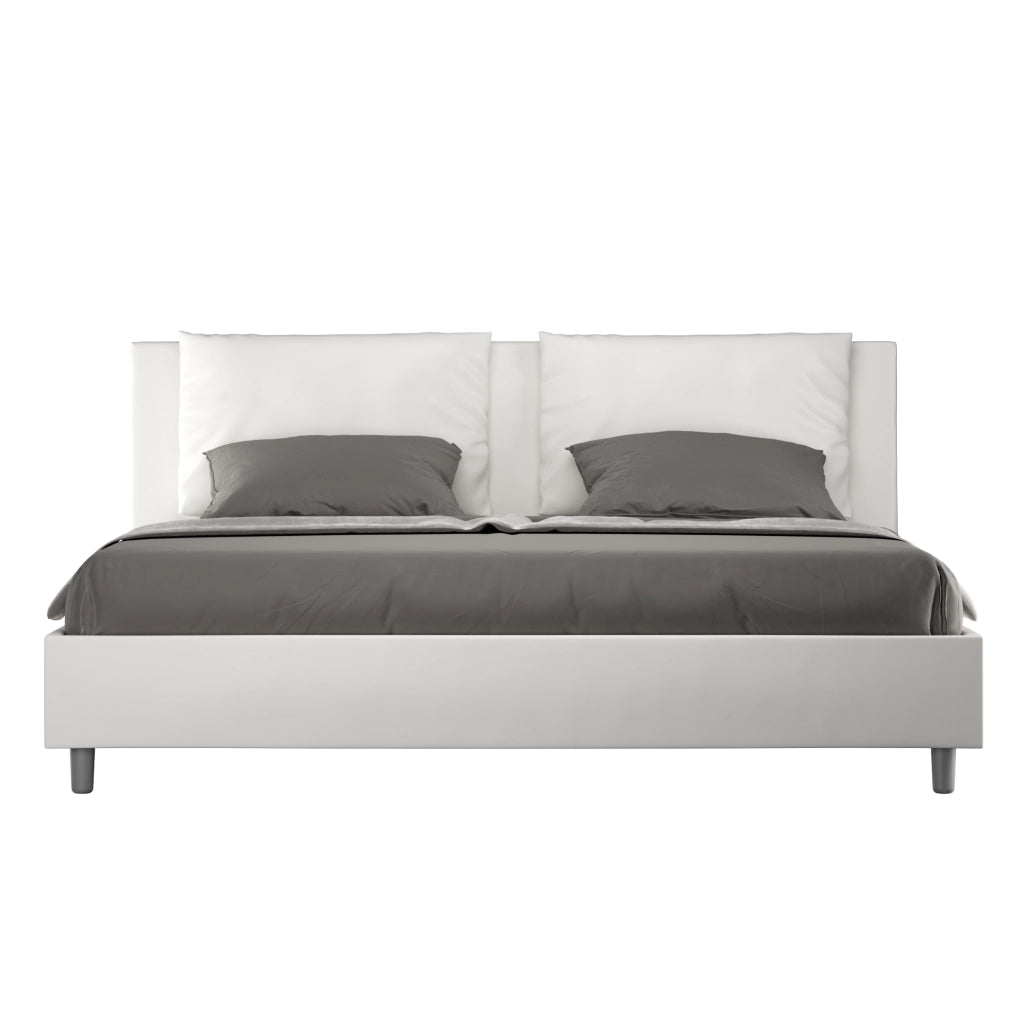 BS COM Letto matrimoniale king size contenitore imbottito 200x200 similpelle bianco