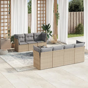Set Divano da Giardino 8 pz con Cuscini Beige in Polyrattan
