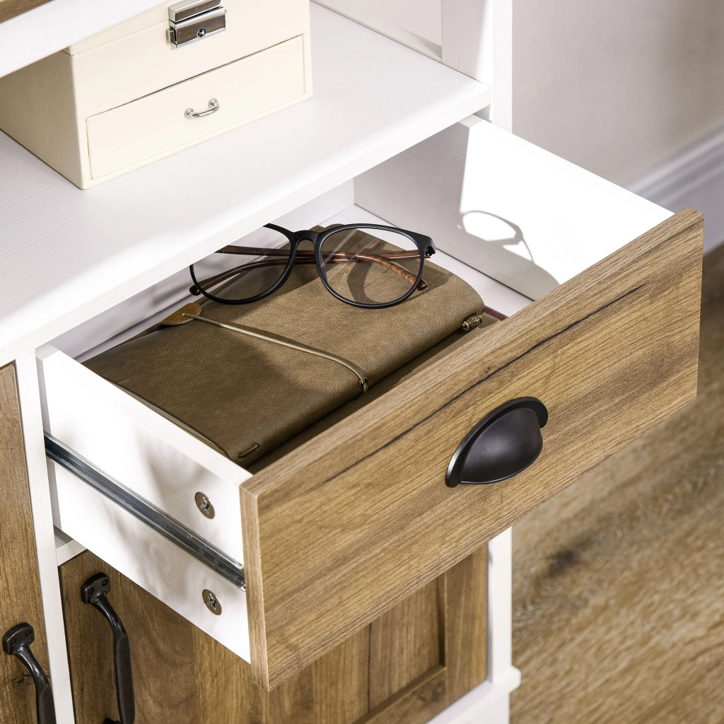 Easycomfort Mobile Cucina Stile Rustico con Armadietti e Cassetto, 76.6x 35x 81.5cm, Bianco e Marrone