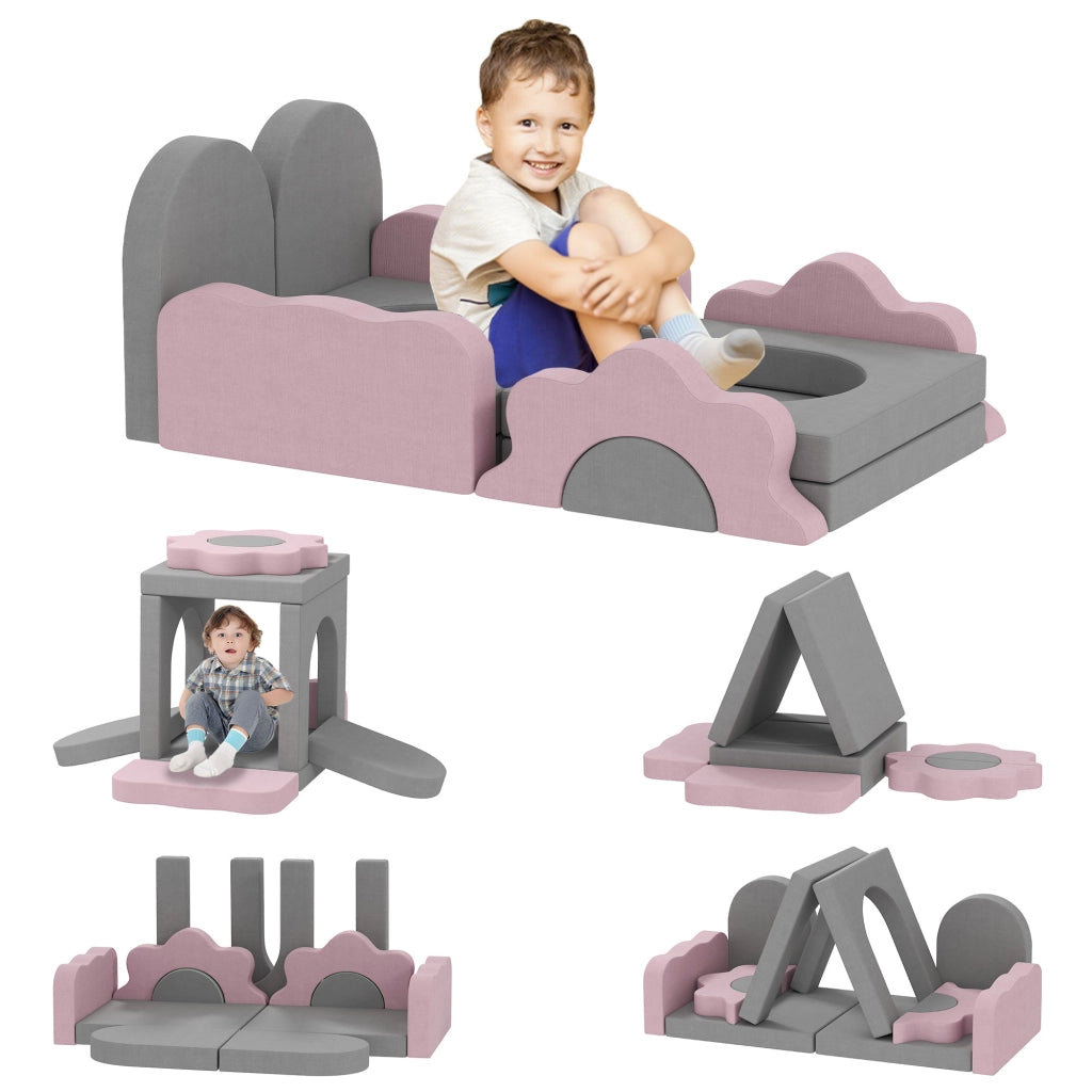 Set 12 Blocchi Schiuma per Arrampicata e Gioco ¨C Xylo ¨C Grigio e Rosa con Rivestimento in Velluto