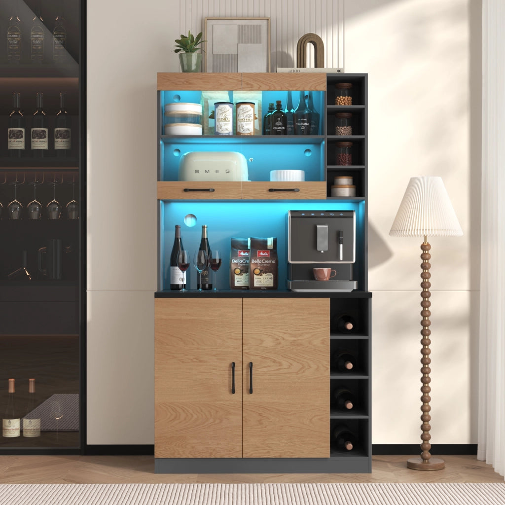 Mobile Cucina con LED ¨C MINIMAL ¨C Legno, Ripiani Regolabili, 100x47x187 cm