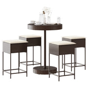 vidaXL Set Bar da Giardino 5 pz con Cuscini in Polyrattan Marrone