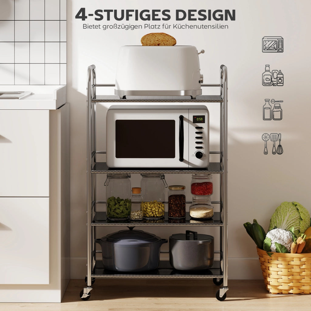 Carrello per cucina con 4 piani e ripiani regolabili ¨C Minimal ¨C Argento 60x35x100 cm