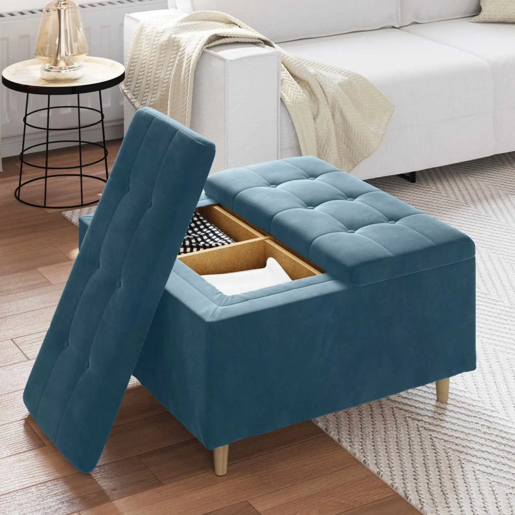 Pouf contenitore con cuscino Blu 80 x 80 x 45 cm Velluto 876839