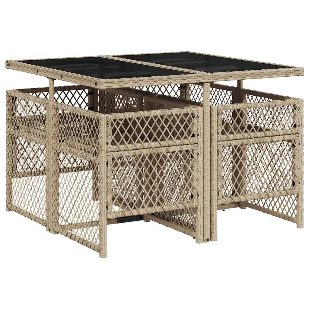 Set da Pranzo da Giardino 5 pz con Cuscini Beige in Polyrattan 3210720
