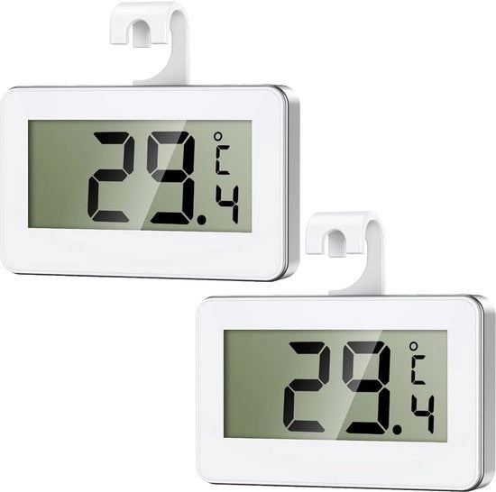 Termometro Digitale per Frigorifero - 2 Pezzi - Termometro per Frigorifero - Intervallo di Misura -20°C a +60°C - Preciso - Con Display LCD Leggibile - Con Ganci - Funzione Allarme Congelamento - Per Frigorifero e Congelatore - Bianco