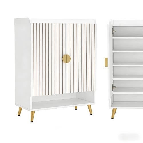 ARMADIO PORTASCARPE 7 LIVELLI Bianco/Oro in Metallo e Legno