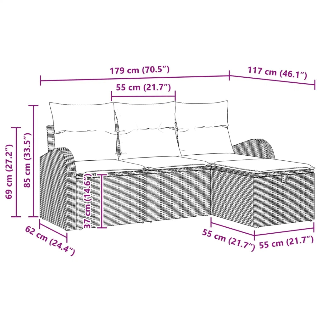 Set di divani con cuscino 4 pcs Marrone e Rosso polyrattan 3359053