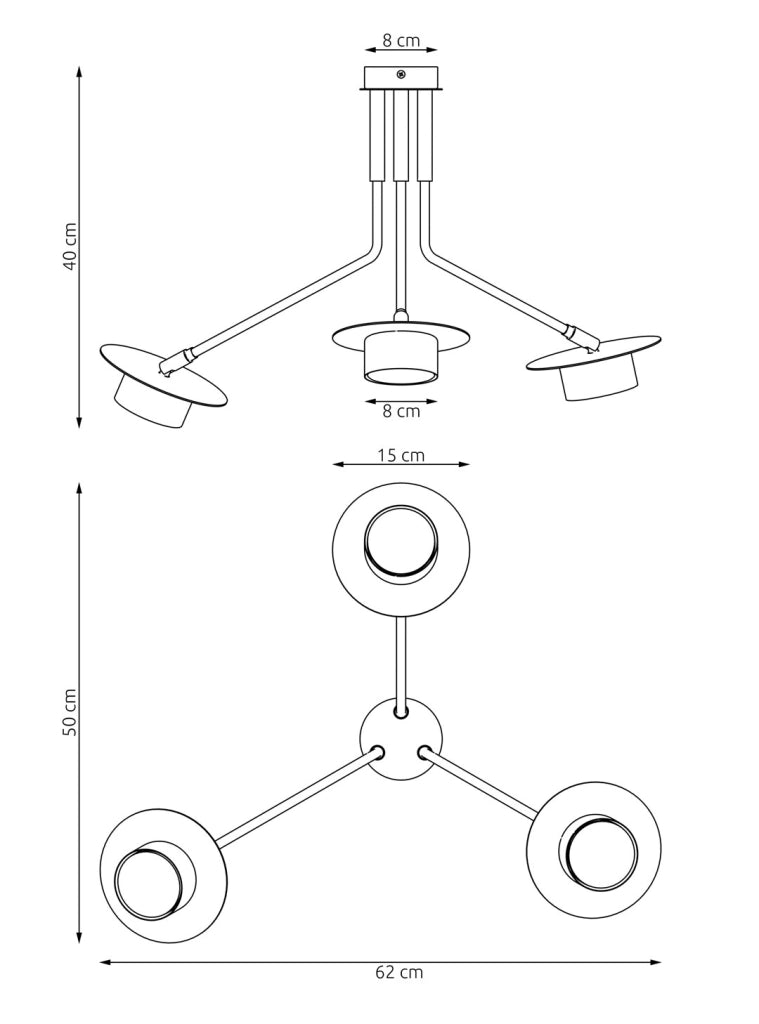 Plafoniera nera bracci geometrici 3xGX53 12W MIZU Emibig