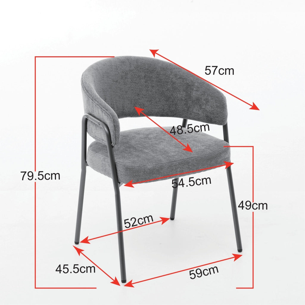 Sedia da Pranzo Imbottita con Braccioli ¨C Xylo ¨C Chenille Nero, Gambe Metallo Ottone