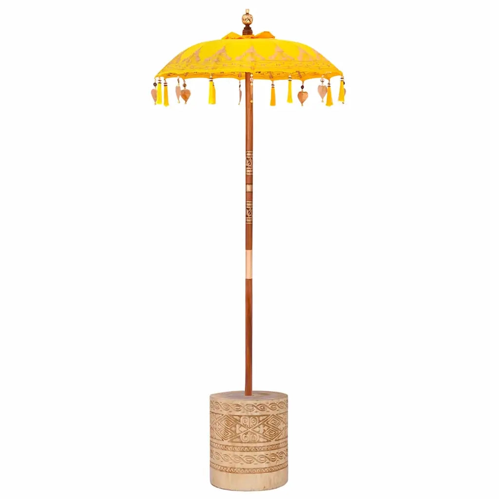 Parasol con Base Giallo, Marrone 250 cm Cotone, Legno