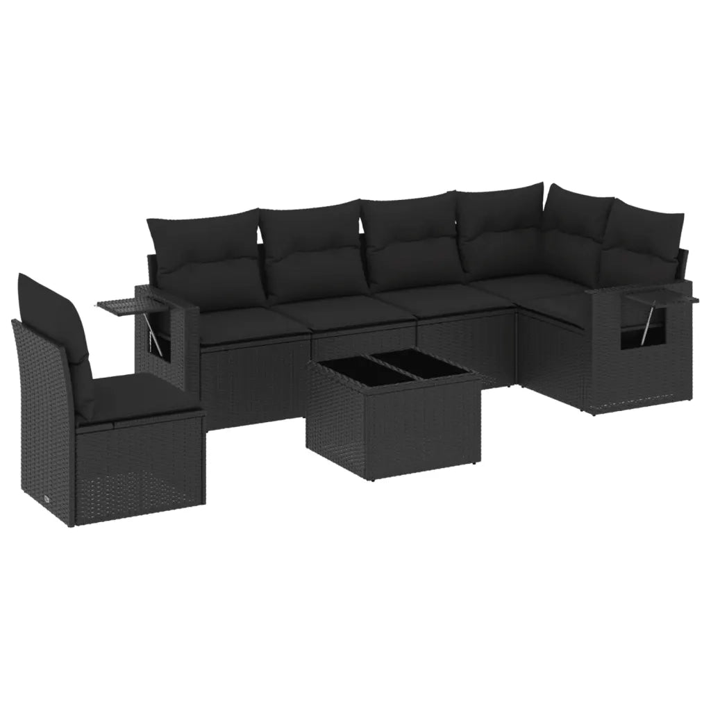 Set Divani da Giardino con Cuscini 7pz Nero Polyrattan