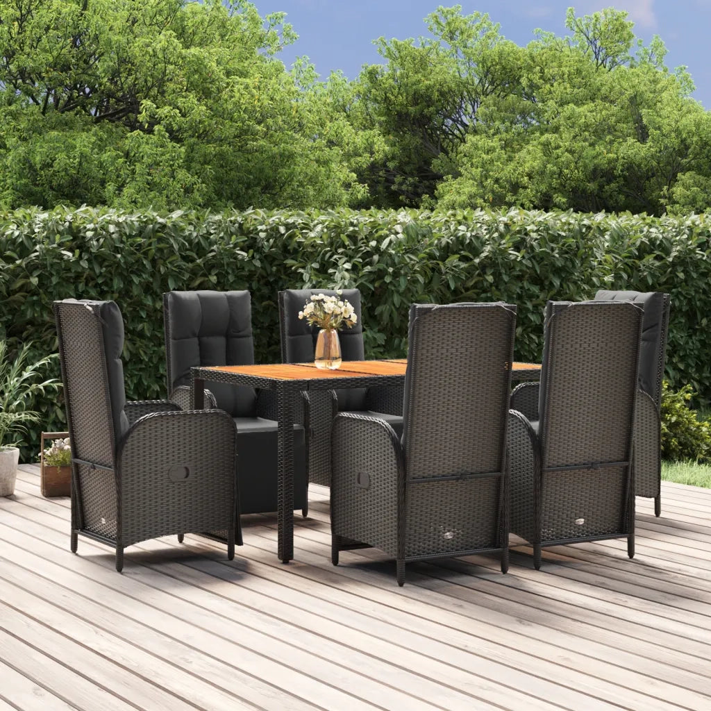 Set da Pranzo da Giardino 7 pz Nero con Cuscini in Polyrattan 3185077