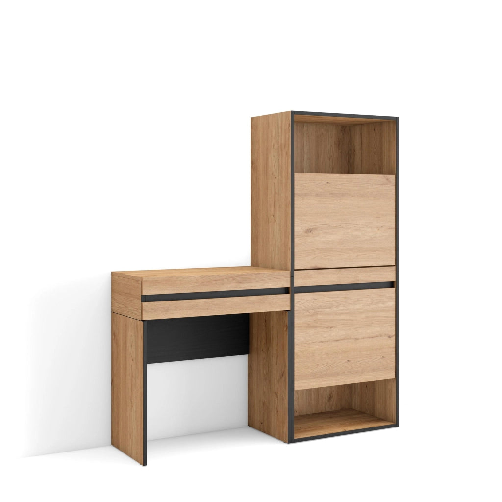 Consolle Ingresso, 130x35x145cm, Con cassetto, Scarpiera, colore Rovere RF3448