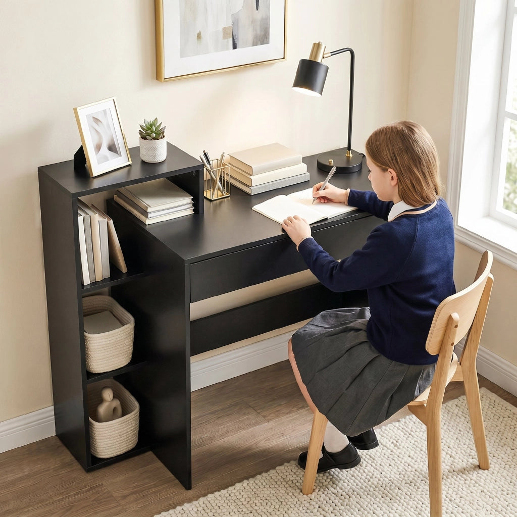 Scrivania con cassetto e scaffale ¨C Xylo ¨C legno nero 100x40x90cm
