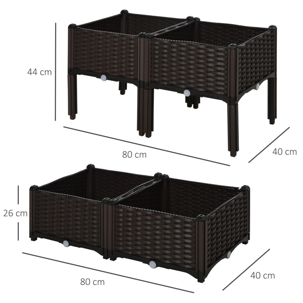 Fioriera 2 Livelli Giardino ¨C Minimal ¨C 80x80x44 cm Plastica Rotin Chocolat