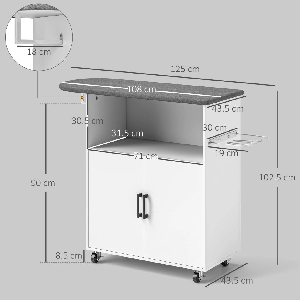 Armadio Asse da Stiro con Ante e Cassetti ¨C Minimal ¨C Bianco 125x43.5x102.5 cm