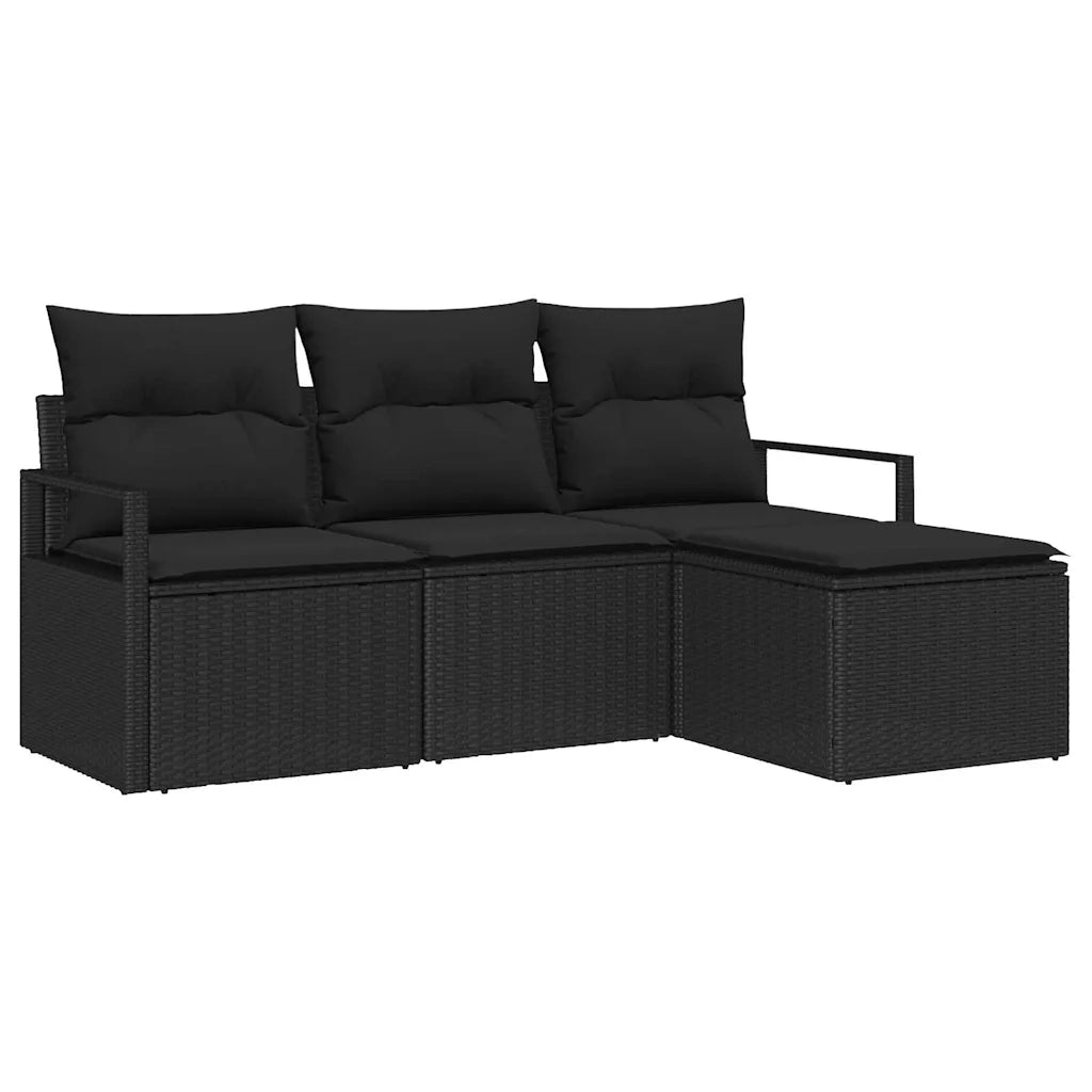 Set di divani con cuscino 4 pcs Nero polyrattan 3355002