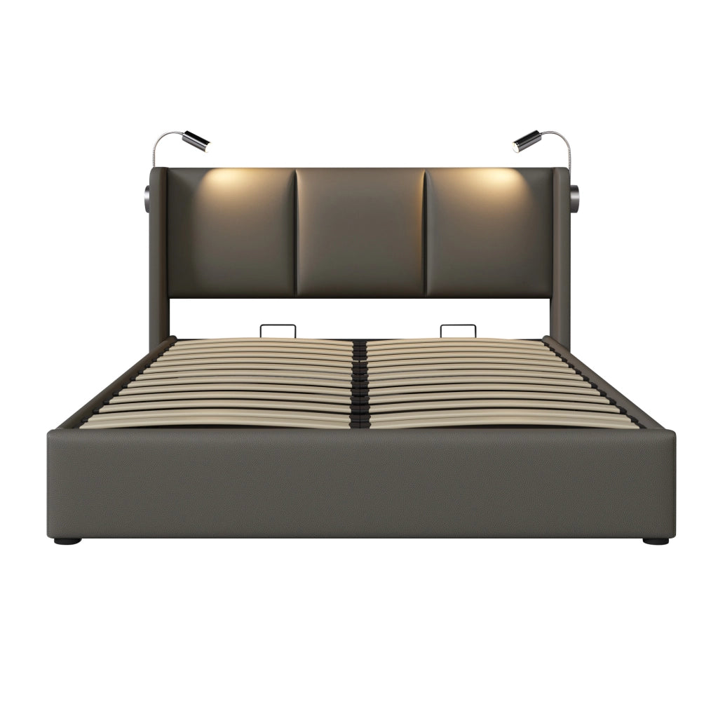 Letto matrimoniale – 160x200 cm – luce USB contenitore – PU grigio