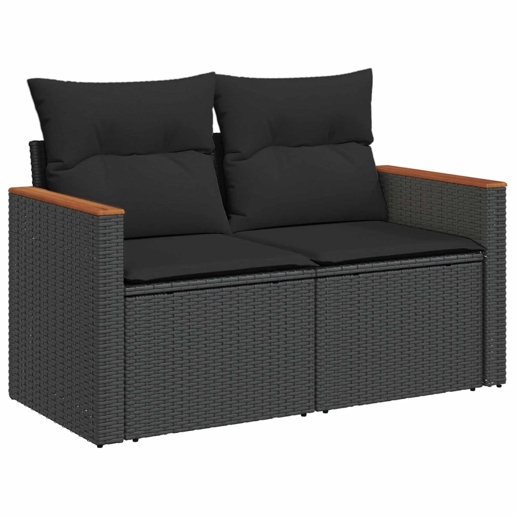 Set Divano da Giardino con cuscino 8 pcs Nero Poly Rattan