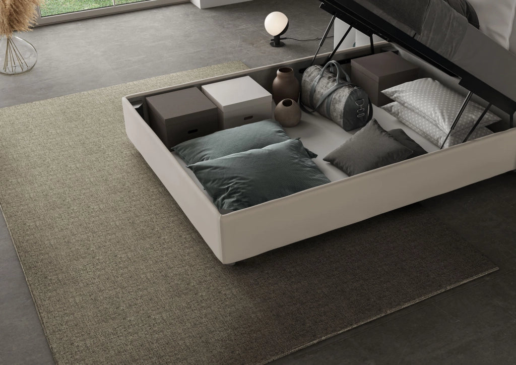 BS COM Letto una piazza e mezza contenitore imbottito 130x200 similpelle tortora
