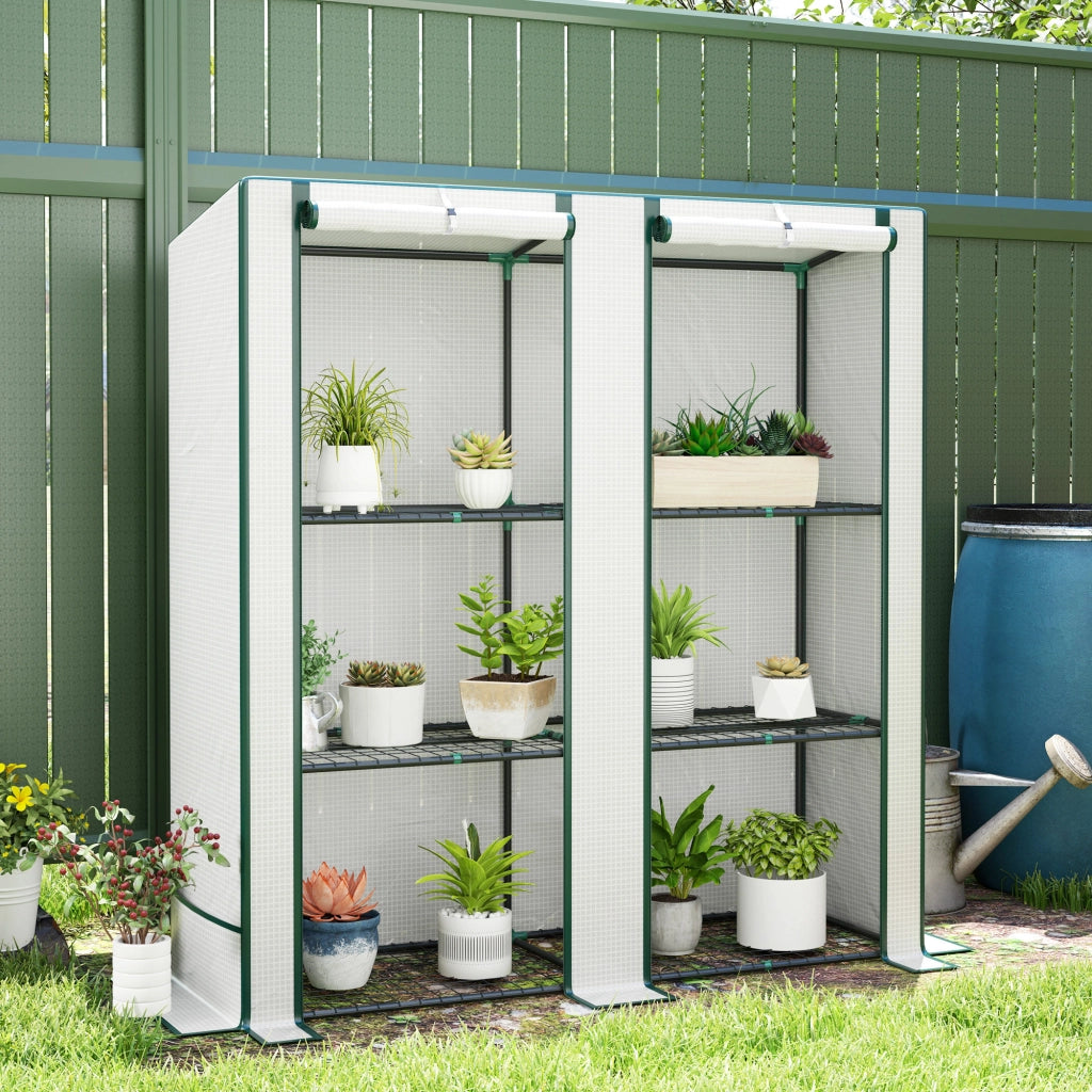 Serra da Giardino con 2 Porte, Scaffale 3 Ripiani e Tasche Laterali ¨C Xylo ¨C Bianco e Verde