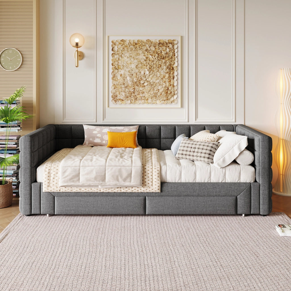 LETTO Divano Estraibile 90x200 cm Velluto Grigio con 2 cassetti