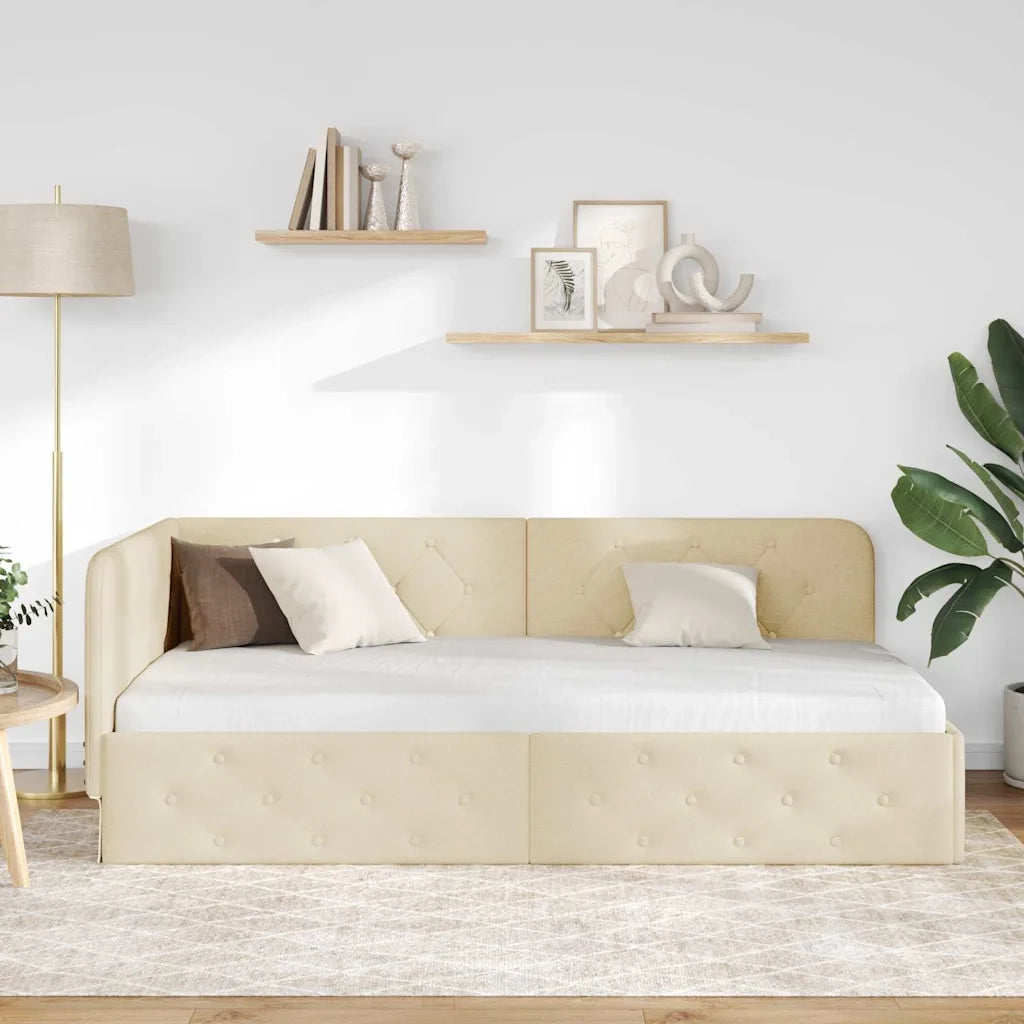Cornice del letto ad angolo Crema 90 x 200 cm Tessuto 42016501