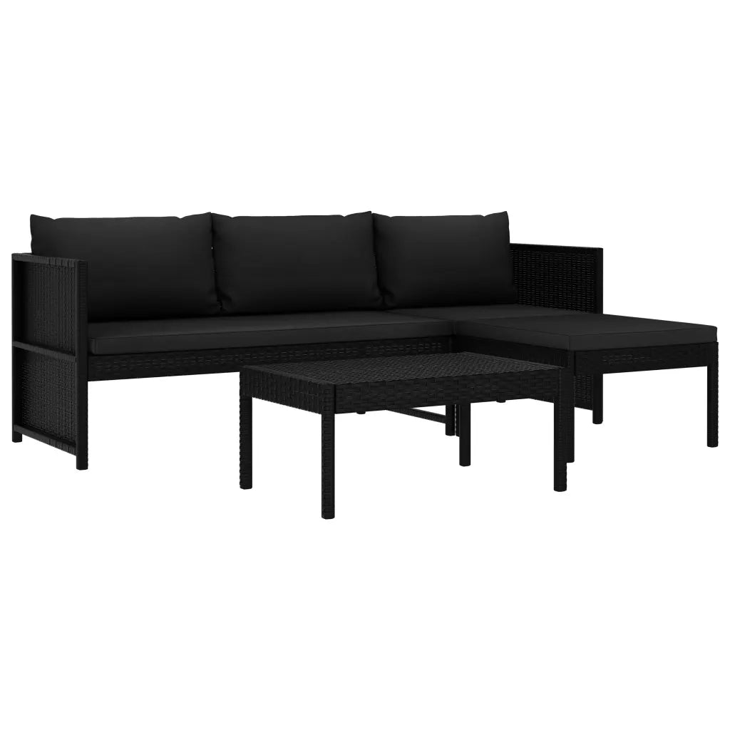 Set Divani da Giardino 3 pz con Cuscini in Polyrattan Nero cod mxl 35541