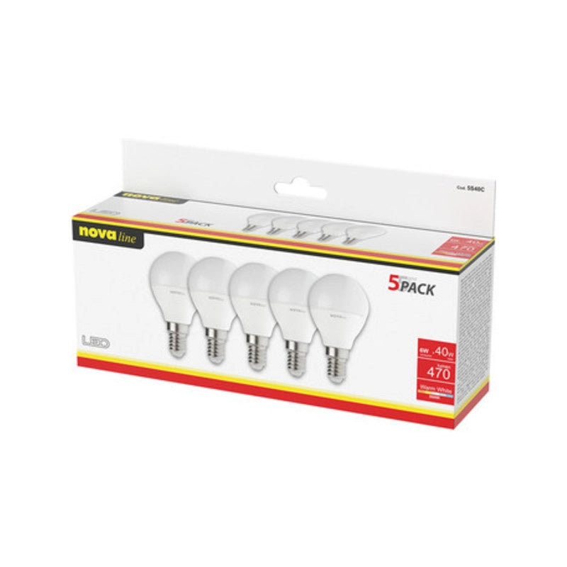 NOVA LAMPADA LED SFERETTA E14 6W 3000K PZ.5