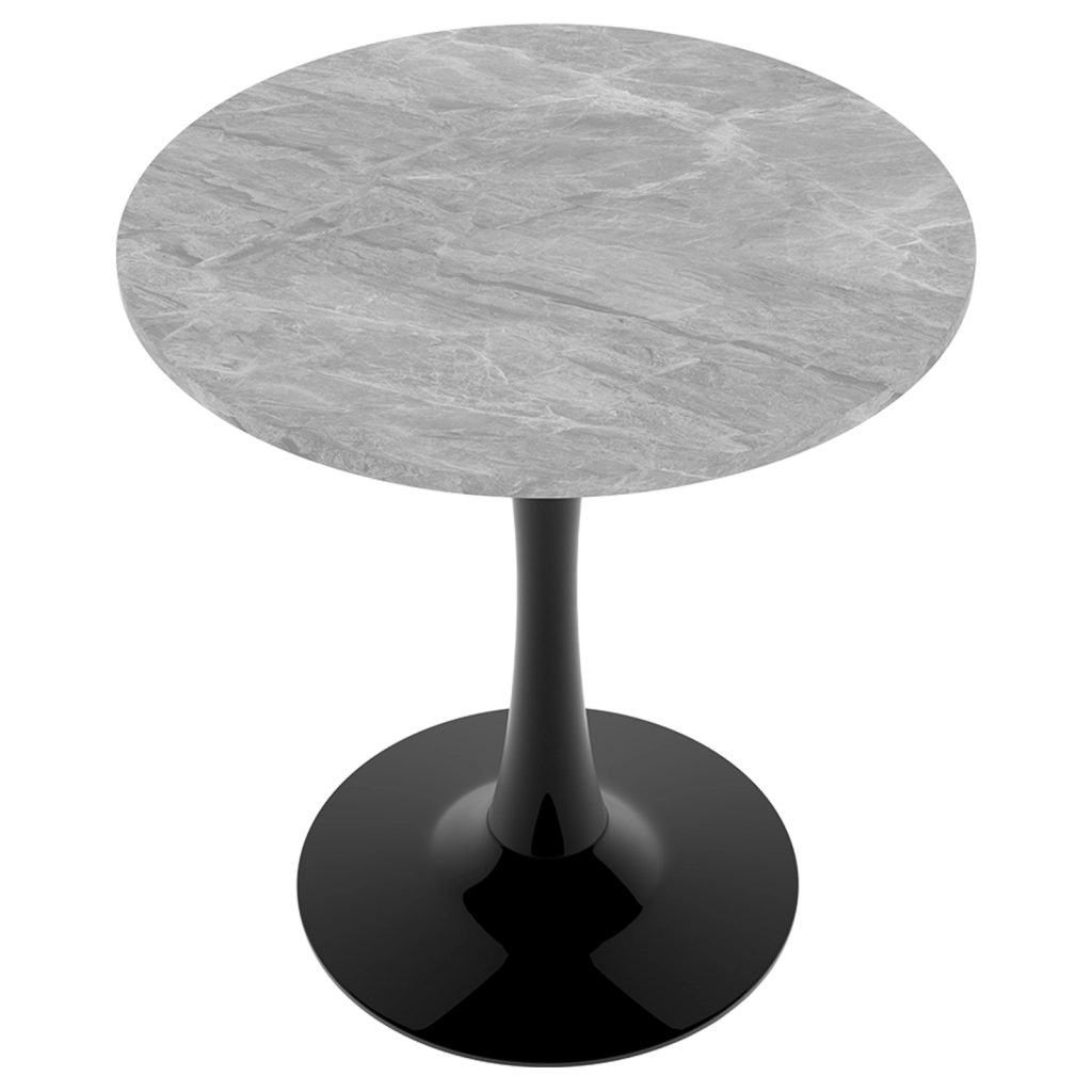 Tavolino rotondo moderno in marmo artificiale nero e grigio