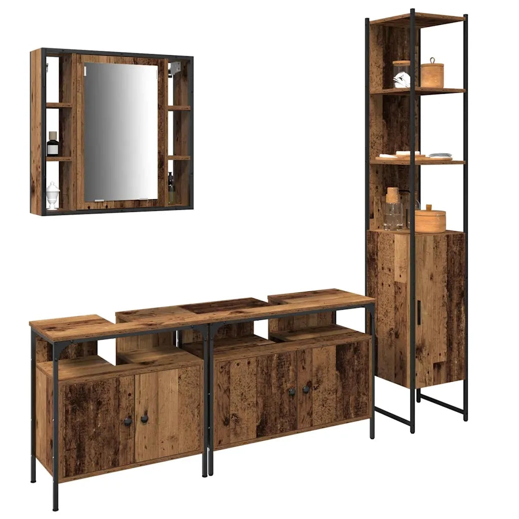 Set di mobili per il Bagno | Armadio da bagno con lo scaffale 4 pz Legno vecchio