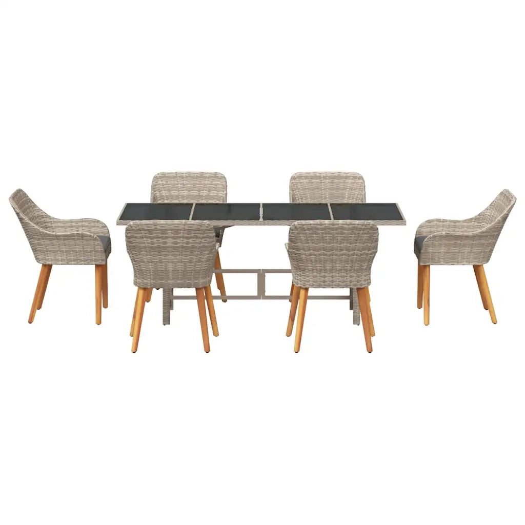 Set da Pranzo per Giardino 7 pcs Grigio chiaro polyrattan